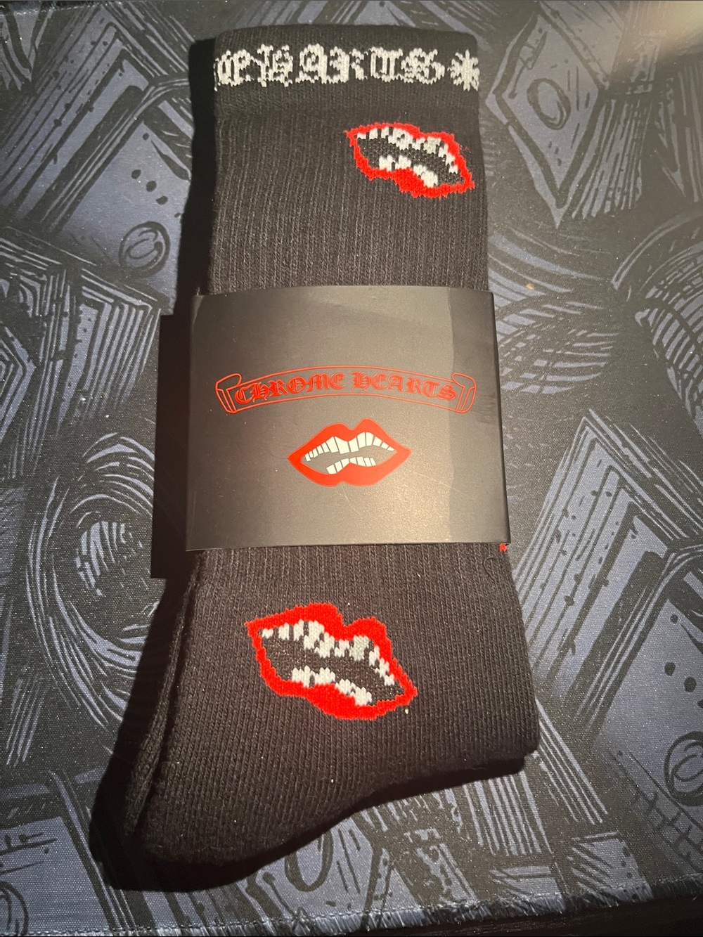 Chrome Hearts Black Socks with Red Lip Motif